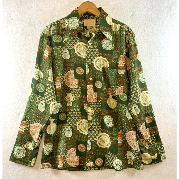 Sears Other - Vintage 70s Sears Mens Shirt Sz‎ M Tiki Print Art Deco Daggar Grunge Rockabilly